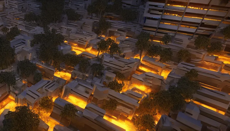 Prompt: Bright Thin Pillars Shoot out of cracks in the ground and illuminate it in a glow, Futuristic Favela, Hyperrealistic Rendering, Photorealism, Raytracing, Anamorphic Lens, Artstation