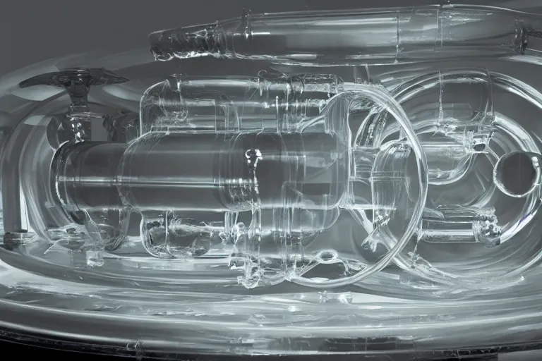 Prompt: vector monitor screen showing clear plastic pipes transporting liquid through an endless y 2 k crt lined tunnel, porcelain floating through, low - light photograph, in style of chrome hearts