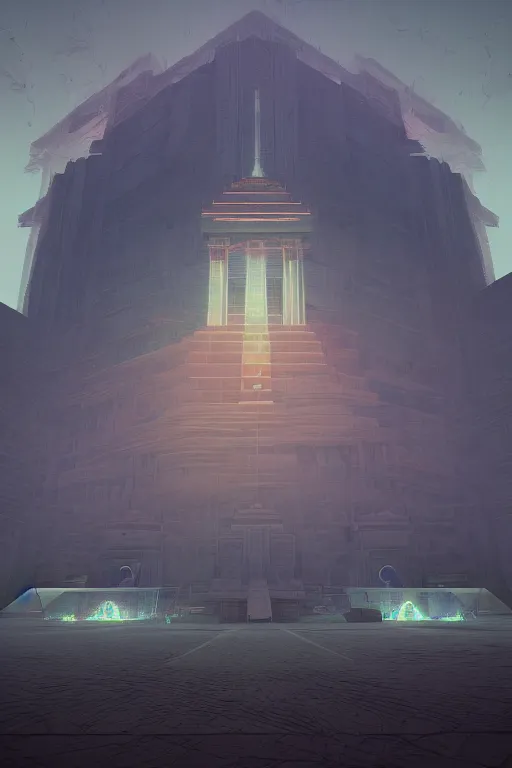 Image similar to Artwork by Beeple of the cinematic view of the Temple of Infernal Writings.