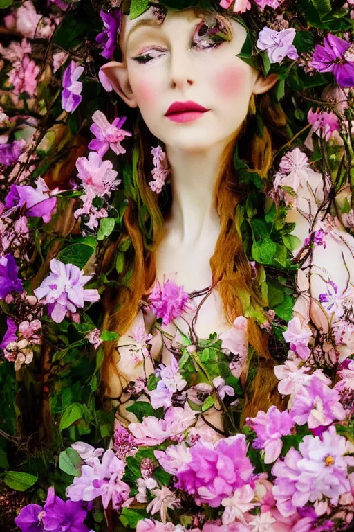 Image similar to beautiful elven women clothed in flowers by malgorzata kmiec, floral, ethereal, elegant