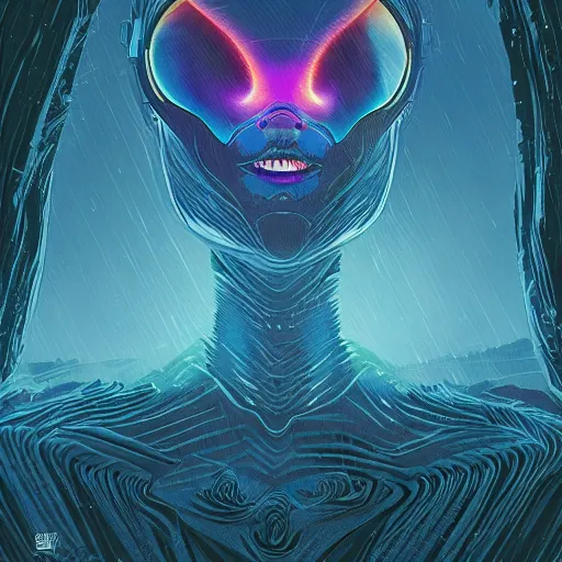 Prompt: glowing alien inspired by René Laloux, Dan Mumford, Greg Rutkowski,stars, cinematic