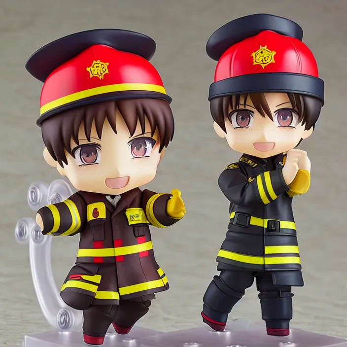 Prompt: an anime nendoroid of the fireman, figurine, detailed product photo