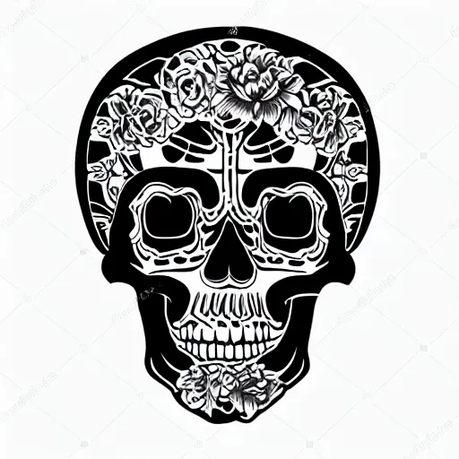 Image similar to highly detailed skull, Japanese style, tattoo ink sketch, isolated on white background