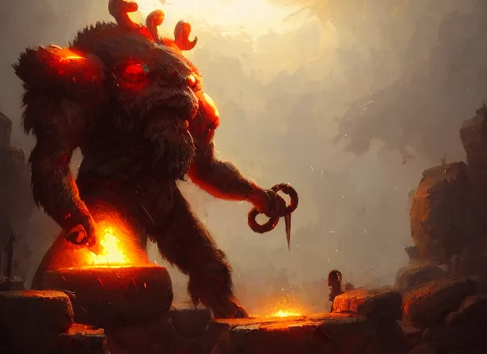 Image similar to ornn ram god of the forge by greg rutkowski