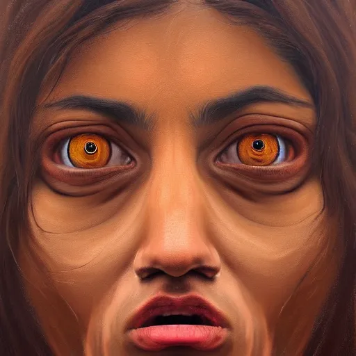 Image similar to a painting of a brown woman terrified of three brown men, hyperrealistic faces, detailed digital art, aesthetic!, trending on artstation,