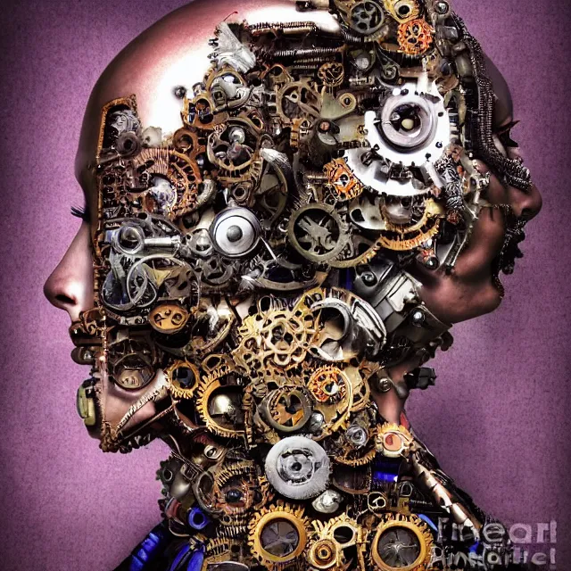 Image similar to profile portrait of a woman, computer parts, mechanical parts, by giuseppe arcimboldo, steampunk, cyberpunk, futuristic, psychedelic, surreal, sci - fi, vaporwave, alien, dreamlike.