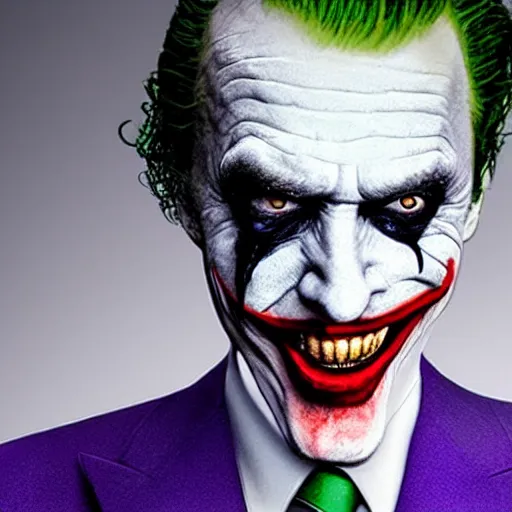 Image similar to donald trump as the joker movie still, hyper realistic