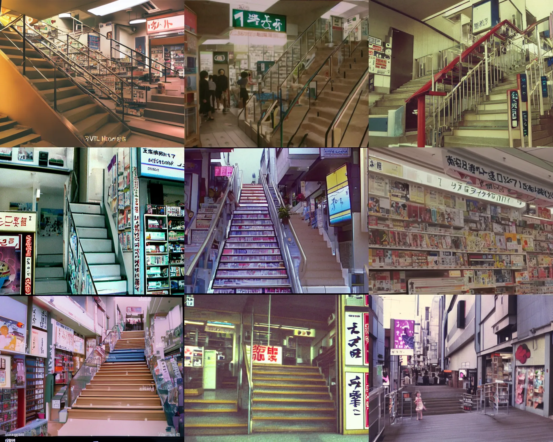 home video footage, a stairs of the electronic shop in Stable