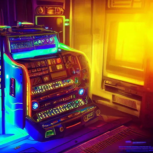 Prompt: album art, album is called tripmachine, write big text tripmachine, photo of a huge futuristic steampunk machinery inside a computer, 8 k, fluorescent colors, halluzinogenic, multicolored, exaggerated detailed, front shot, 3 d render, octane