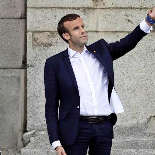 Image similar to Emmanuel Macron doing a Jojo Pose, anime series style, Jojo\'s Bizarre Adventure style