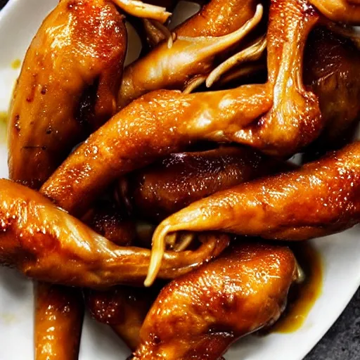 Image similar to high resolution photo of chicken feet, michelin star, very tasty, food photography, instagram, trending