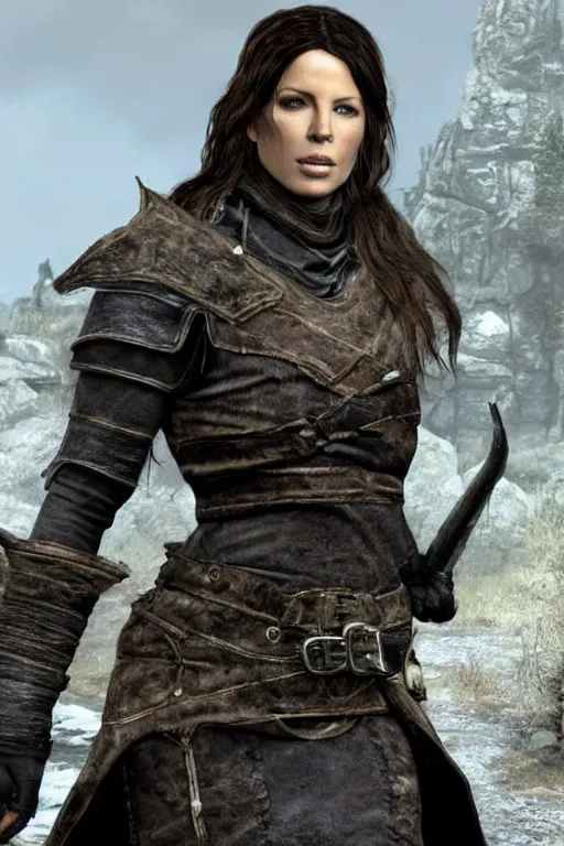 Prompt: realistic photo of Kate Beckinsale as a character in Skyrim,