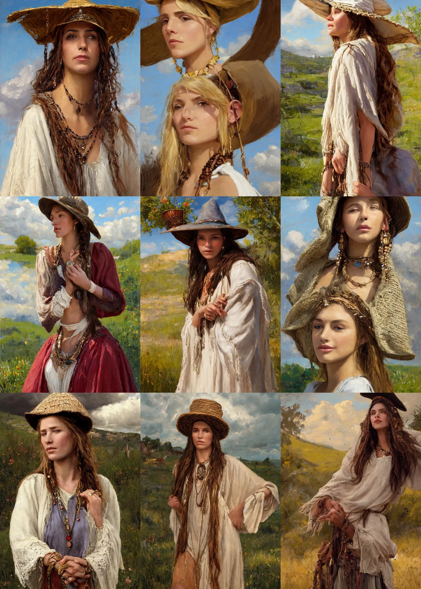 Prompt: portrait of medieval farmer beautiful young girl with wooden jewelry, mediterranean features, wearing rich jewerly hat and white boho poncho, fantasy character close up portrait, decollete, lying dynamic pose, above view, sunny day, thunder clouds in the sky, artwork by Jeremy Lipkin and Giuseppe Dangelico Pino and Michael Garmash and rob rey, levitation, industrial rusty pipes, simple form, brutal shapes