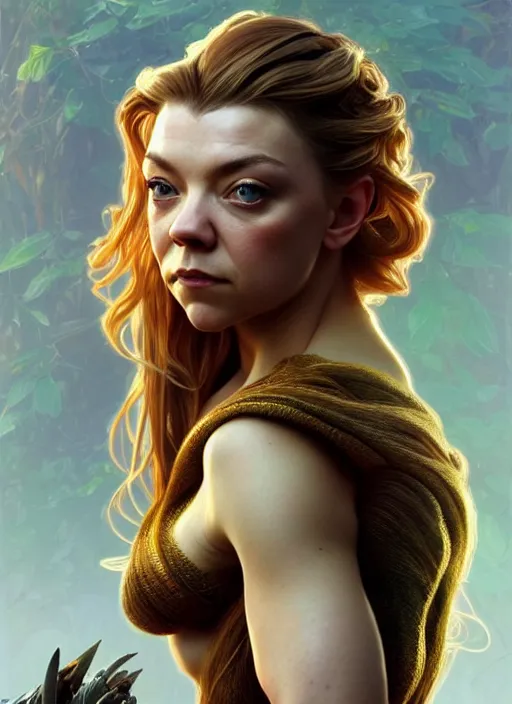 Image similar to natalie dormer wearing in a pool of honey, beautiful seductive face, intricate, elegant, highly detailed, digital painting, artstation, concept art, smooth, sharp focus, illustration, art by artgerm and greg rutkowski and alphonse mucha, horizon zero dawn 8 k