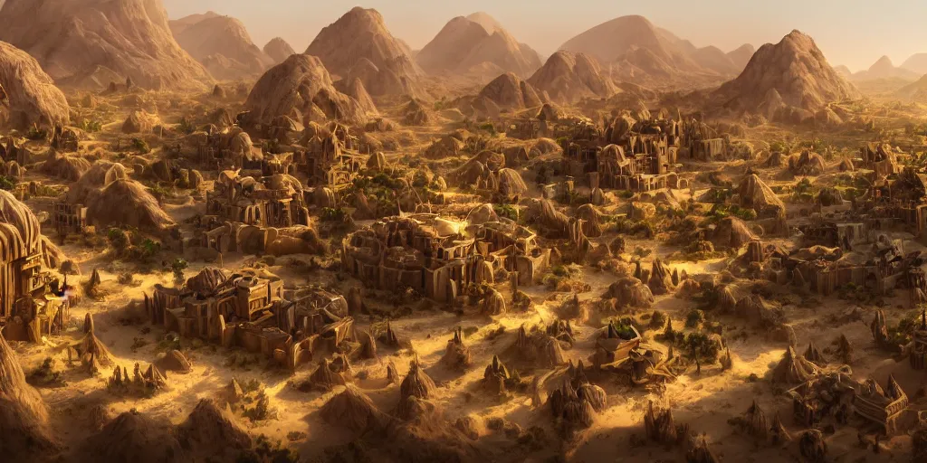 Image similar to Sprawling high fantasy oasis desert village, Cinematic Matte Painting, Insanely Detailed, Award Winning, Trending on Artstation, 8k, UHD