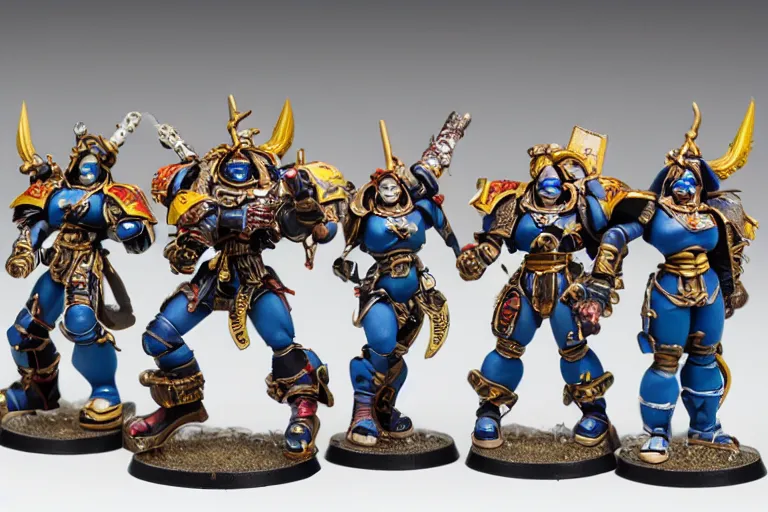 Prompt: warhammer 4 0 k, squad of 5 chun li model miniatures, photo - 4