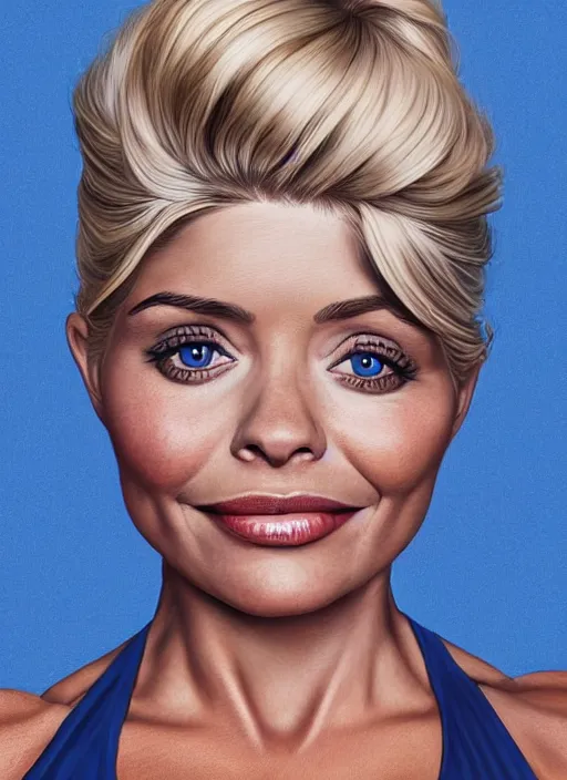 Image similar to holly Willoughby with the physique of a body builder, symmetrical facial features, hyper realistic, ultra detailed, cinematic, dynamic lighting, photorealistic, refined, intricate, digital art, digital painting, masterpiece, 8k