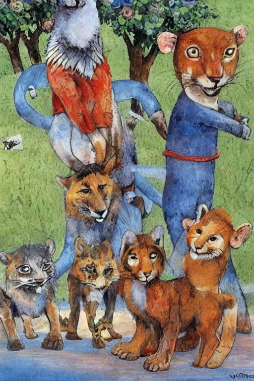 Prompt: animals in the playground by jerry pinkney