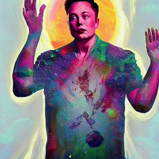 Image similar to this is a painting with the theme elon musk inner peace on the artstation trending page of year 2 2 2 2