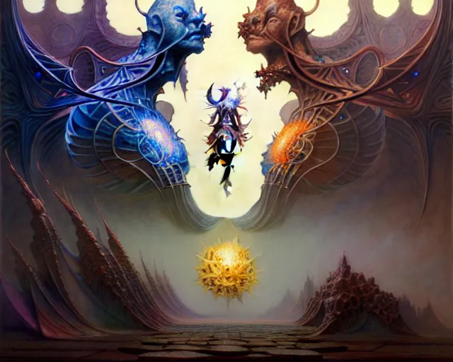 Prompt: the hall of heroes, fantasy character portrait made of fractals facing each other, ultra realistic, wide angle, intricate details, the fifth element artifacts, highly detailed by peter mohrbacher, hajime sorayama, wayne barlowe, boris vallejo, aaron horkey, gaston bussiere, craig mullins