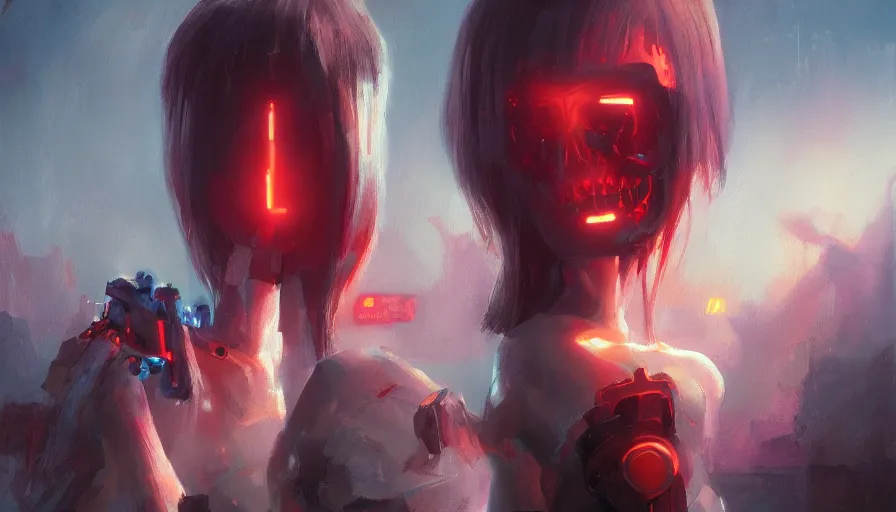 Image similar to concept art of love, death + robots series of netflix, cinematic shot, oil painting by jama jurabaev, brush hard, artstation, for aaa game, high quality, brush stroke