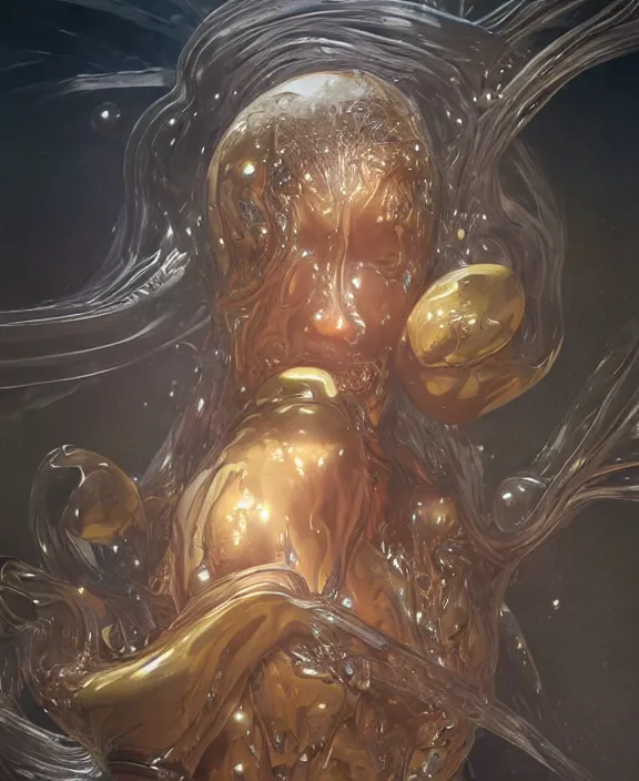 Prompt: portrait of a shining slime dripping geometric angular genderless insect alien monster, muscles, rippling, space warping and twisting, ultra realistic, concept art, intricate details, eerie, highly detailed, photorealistic, octane render, 8 k, unreal engine. art by artgerm and greg rutkowski and alphonse mucha