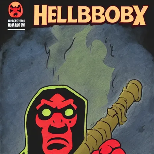 Prompt: hellboy comic book cover by mike mignola lumberjack in forest, weilding an axe