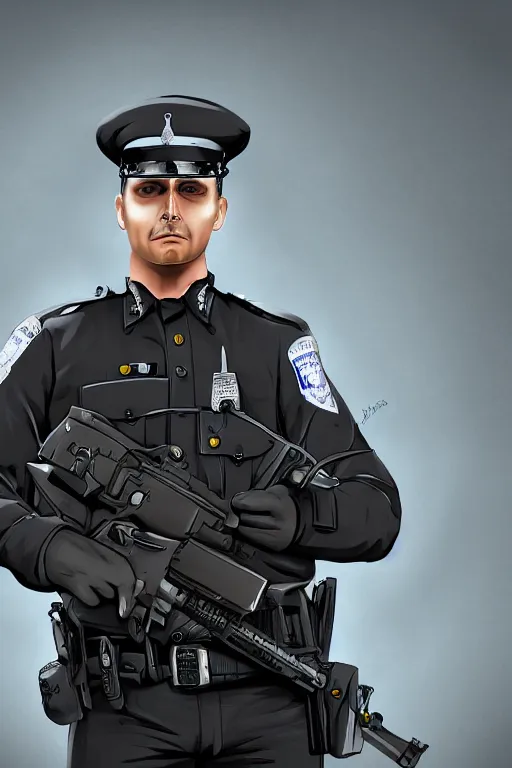 Image similar to london police officer heroically posing, highly detailed, digital art, sharp focus, trending on art station