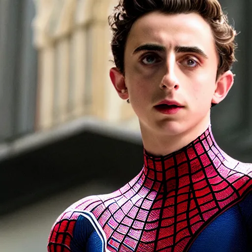 Image similar to timothee chalamet as spiderman