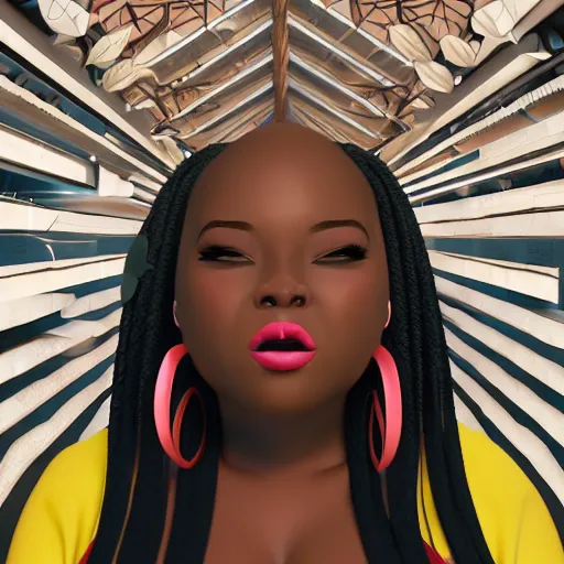 Prompt: stunning, coherent, symmetrical, still of black bbw woman in wal-mart, follow shot, 3d, in the style of pixar, comic book style, 3d, highly detailed, 16k resolution, octane renderer, coherent, cinematic lighting