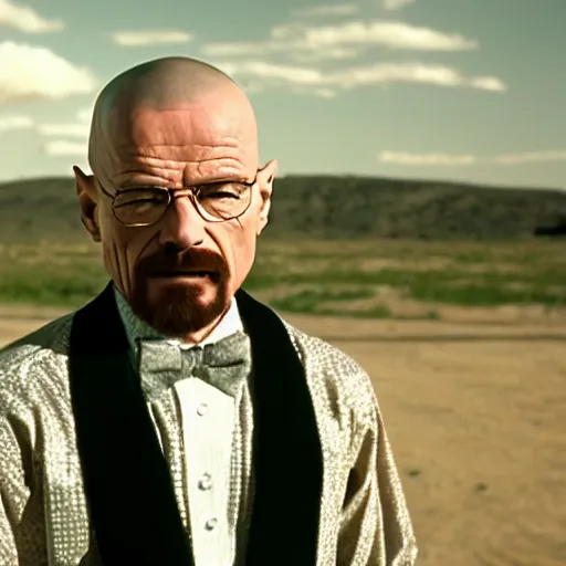 Prompt: Walter White at his quinceanera, cinematic shot, film still, wide shot