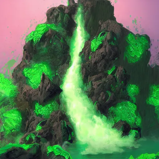 Image similar to green lava waterfall, Trending on Artstation, Hiroaki Tsutsumi style