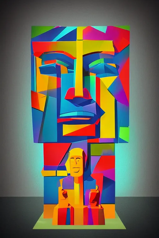 Image similar to cubist moai statue cutout digital illustration cartoon colorful beeple