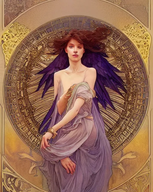 Image similar to an angel, highly detailed, very intricate, art nouveau, gold filigree, romantic storybook fantasy, soft cinematic lighting, award - winning, disney concept art watercolor illustration by mandy jurgens and alphonse mucha and alena aenami, pastel color palette, featured on artstation