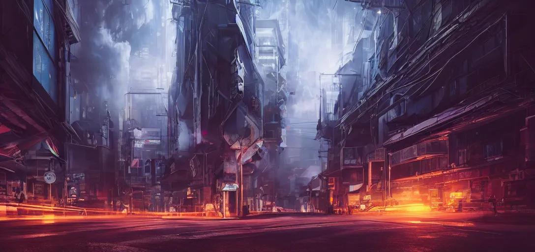 Prompt: a photorealistic 8 k photo view street in the night, skyscrape, mist, clouds, some cyber punk, low angle perspective, rococo, vibrant, volumetric lighting and photorealistic color | ultradetailed futuristic design, digital art, hyperrealistic photo, trending on artstation, high resolution, hd, 3 d art, barocco texture