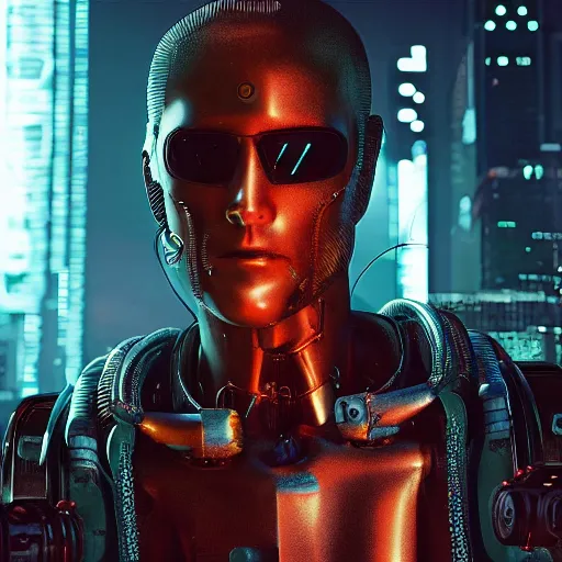 Prompt: cyberpunk 1920s robotic man, award winning photo, realistic 8k