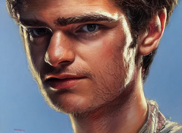 Image similar to a highly detailed beautiful portrait andrew garfield spidey, james gurney, james jean