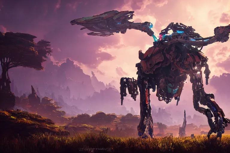 Image similar to thunderjaw machine mecanical creature robot of horizon forbidden west horizon zero dawn radiating a glowing aura global illumination ray tracing hdr fanart arstation by ian pesty and alena aenami artworks in 4 k