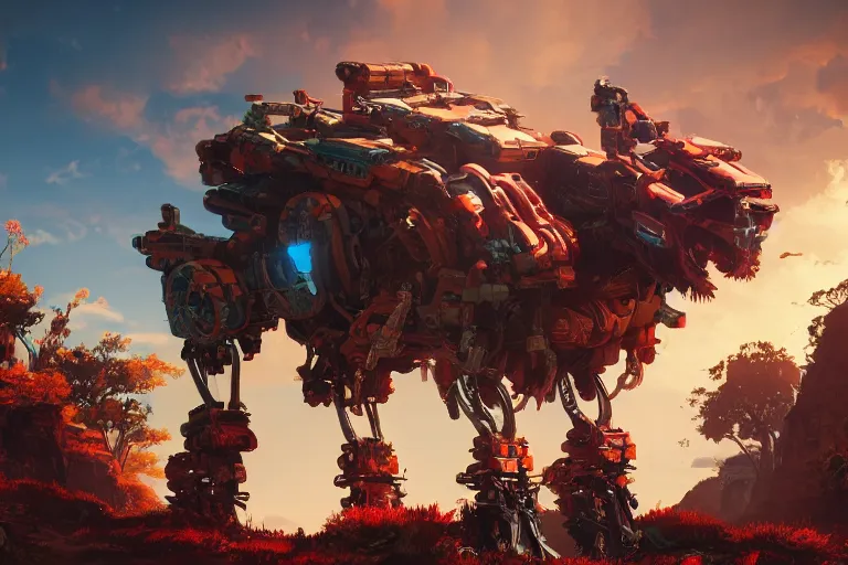 Image similar to scorcher machine mecanical creature robot of horizon forbidden west horizon zero dawn bioluminiscence global illumination ray tracing hdr fanart arstation by ian pesty and alena aenami artworks in 4 k