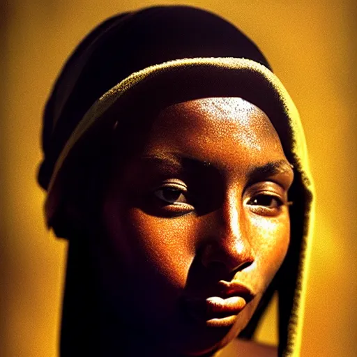 Image similar to beautiful woman with soft skin, cornrows, 8K artistic photography, photorealistic, chiaroscuro, by Steve Mccurry, Joey L, Raphael, Caravaggio