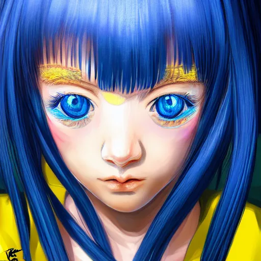 Image similar to a portrait of anime ukrainian blue and yellow girl, concept art, trending on artstation, highly detailed, intricate, sharp focus, digital art, 8 k