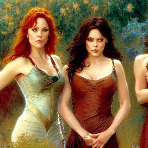 Prompt: the charmed ones tv show, prue, piper, phoebe. highly detailed painting by gaston bussiere, craig mullins, j. c. leyendecker, 8 k