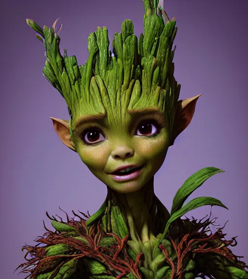 Prompt: an epic fantasy comic book style portrait painting of an extremely cute and adorable very beautiful mushroom dryad groot, character design by mark ryden and pixar and hayao miyazaki, unreal 5, daz, hyperrealistic, octane render, cosplay, rpg portrait, dynamic lighting, intricate detail, harvest fall vibrancy, cinematic