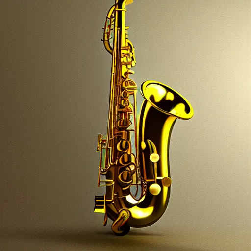 Image similar to golden saxophone 8 k high quality highly detailed octane render blender