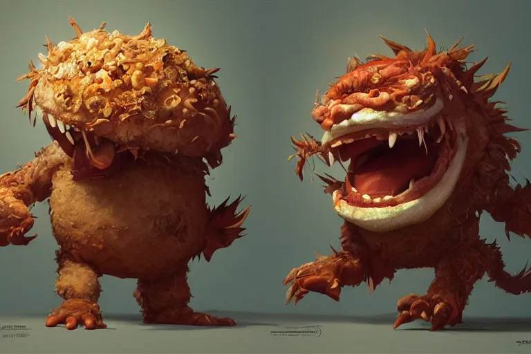 Image similar to fast food monster by jean - baptiste monge, high quality, high resolution, 4 k, painted by cgsociety, rutkowski, gurney with ambient lighting, concept art, detailed, smooth, dynamic volumetric cinematic lighting, octane, raytrace