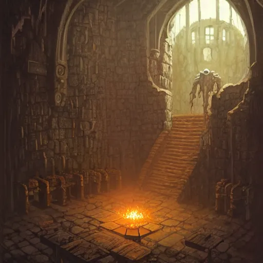 Image similar to beholder in a dungeon, d & d, fantasy, greg rutkowski, frank frazetta, alexandre chaudret, boris vallejo, michael whelan, miro petrov, hr giger, magali villeneuve, donato giancola