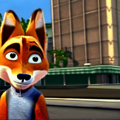 Image similar to Screenshot from the original Grand Theft Auto III featuring Nick Wilde (from Zootopia)