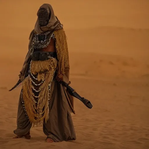 Image similar to a sand wraith dressed as a tuareg, movie still