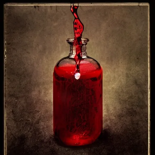 Image similar to transparent red liquid dripping inside in a transparent skull, alexander jansson