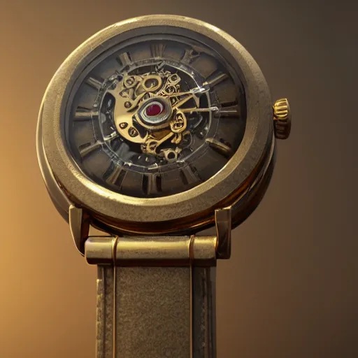 Prompt: a steampunk watch in polished gold and silver, trending on artstation, octane render